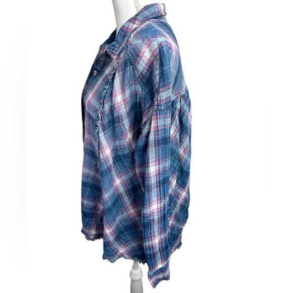 We The Free Seeking Starlight Plaid Light Blue Boho Coastal Cowgirl Top Size M - Picture 4 of 14